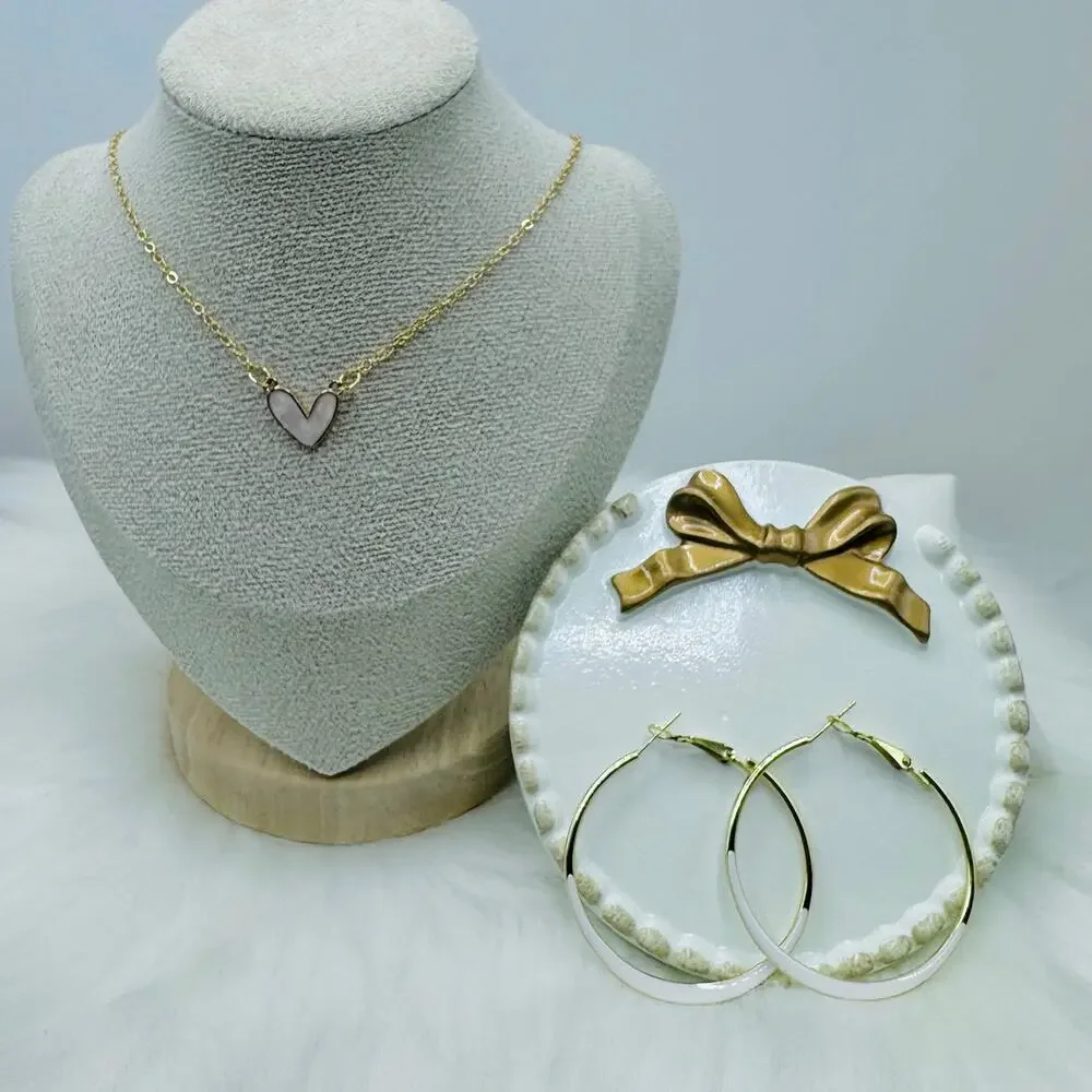 Sweetheart Necklace and Hoop Earring Bundle